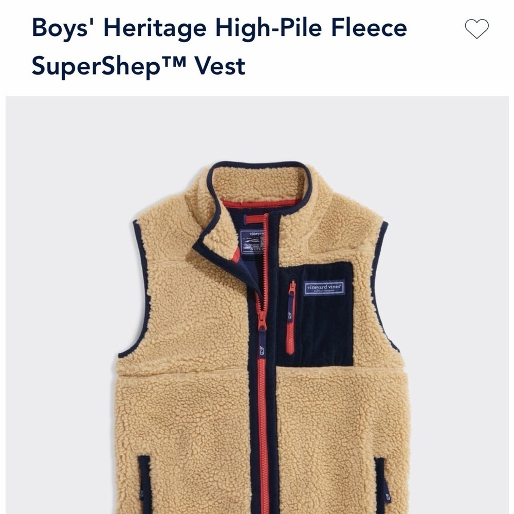 Vineyard Vines Boys Heritage High-Pile Fleece Supersherp Vest Sz 6 Tan
